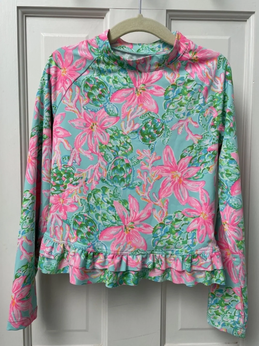 Lilly Pulitzer Girls Rash Guard Turtles Lillies Size 6